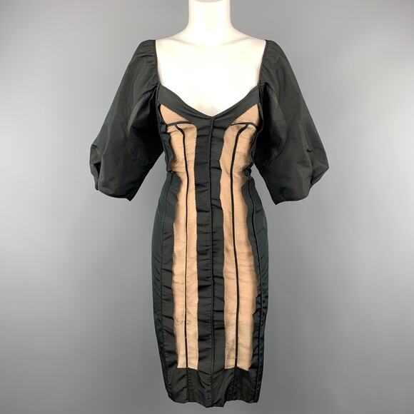 STELLA McCARTNEY Size 6 Black Taffeta Inside Out Balloon Sleeve Cocktail Dress - Picture 1 of 1